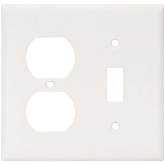 Cooper 5138W White Unbreakable Two Gang Combination Wallplate, 1-Toggle Switch 1-Duplex Outlet Opening
