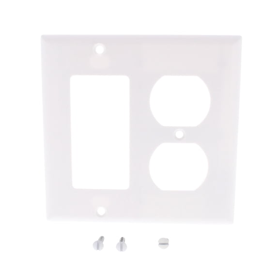 Cooper Wiring Devices 2157W 2-Gang Combination Duplex Receptacle Decorator GFCI Rocker Switch Wall Plate, Standard Size, Thermoset Plastic, White