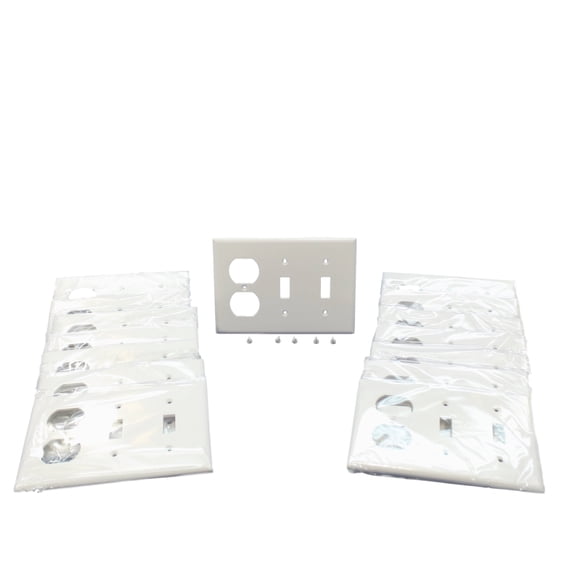 Cooper Wiring Devices 2158W 3-Gang Combination Duplex Outlet Toggle Switch Wall Plate, Standard Size, Thermoset Plastic, White (Pack of 15)