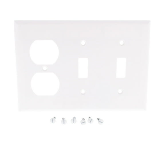 Cooper Wiring Devices 2158W 3-Gang Combination Duplex Outlet Toggle Switch Wall Plate, Standard Size, Thermoset Plastic, White