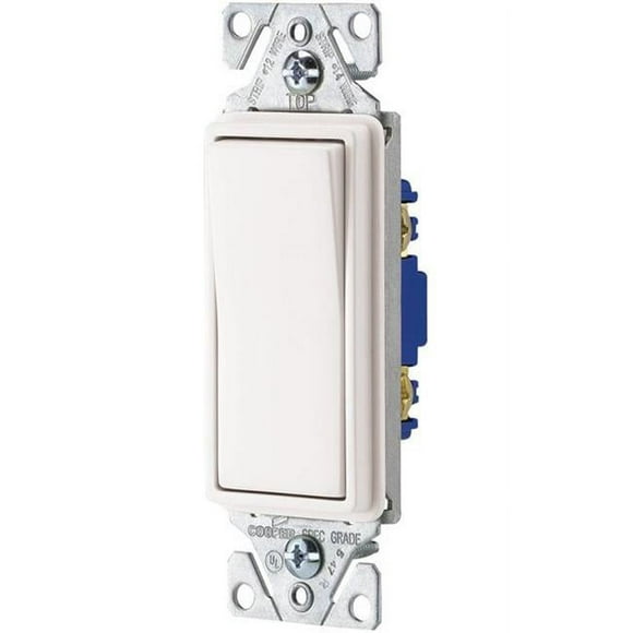 Cooper Wiring Devices 393760152 C7501W 15A Single Pole 4-Way Decorator Rocker Switch, White