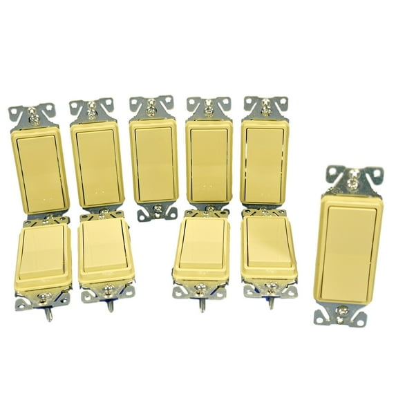 Cooper Wiring Devices 7501V Single Pole Decorator Rocker Light Switch, 15A 277V, Ivory (Pack of 10)