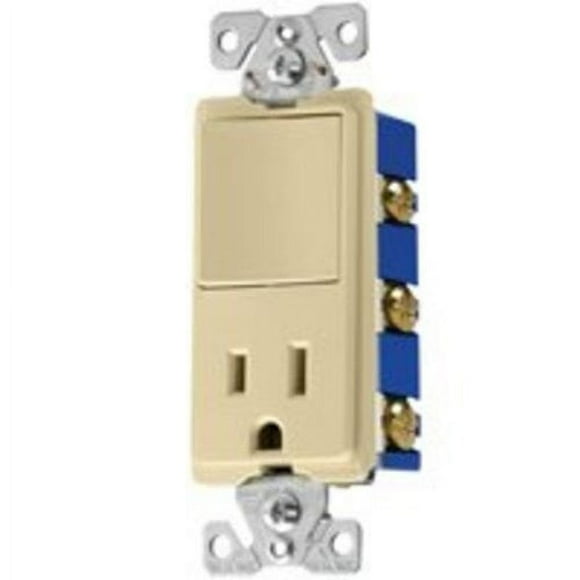 Cooper Wiring Devices 7730V Combination Single Pole Rocker Light Switch and 15A Receptacle, Ivory