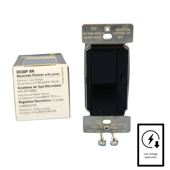 Cooper Wiring Devices DE06P-BK Devine Dimmer for Lighting with Electronic Low Voltage Transformer Only, 600W, Black