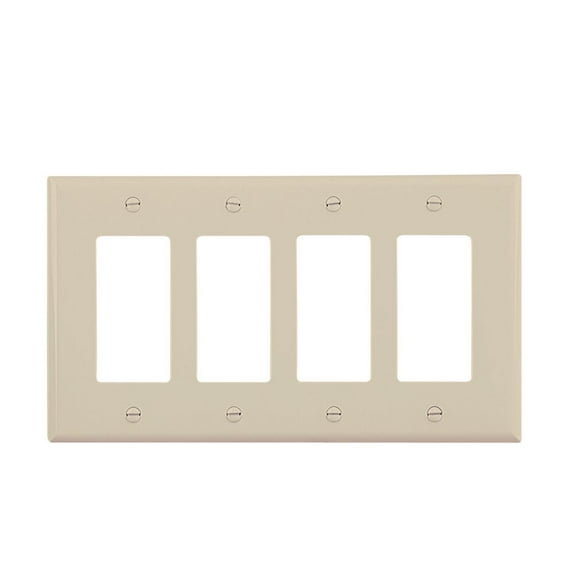 Cooper Wiring Devices PJ264V 4-Gang Decorator GFCI Rocker Switch Wall Plate, Unbreakable Polycarbonate, Mid-Size, Ivory