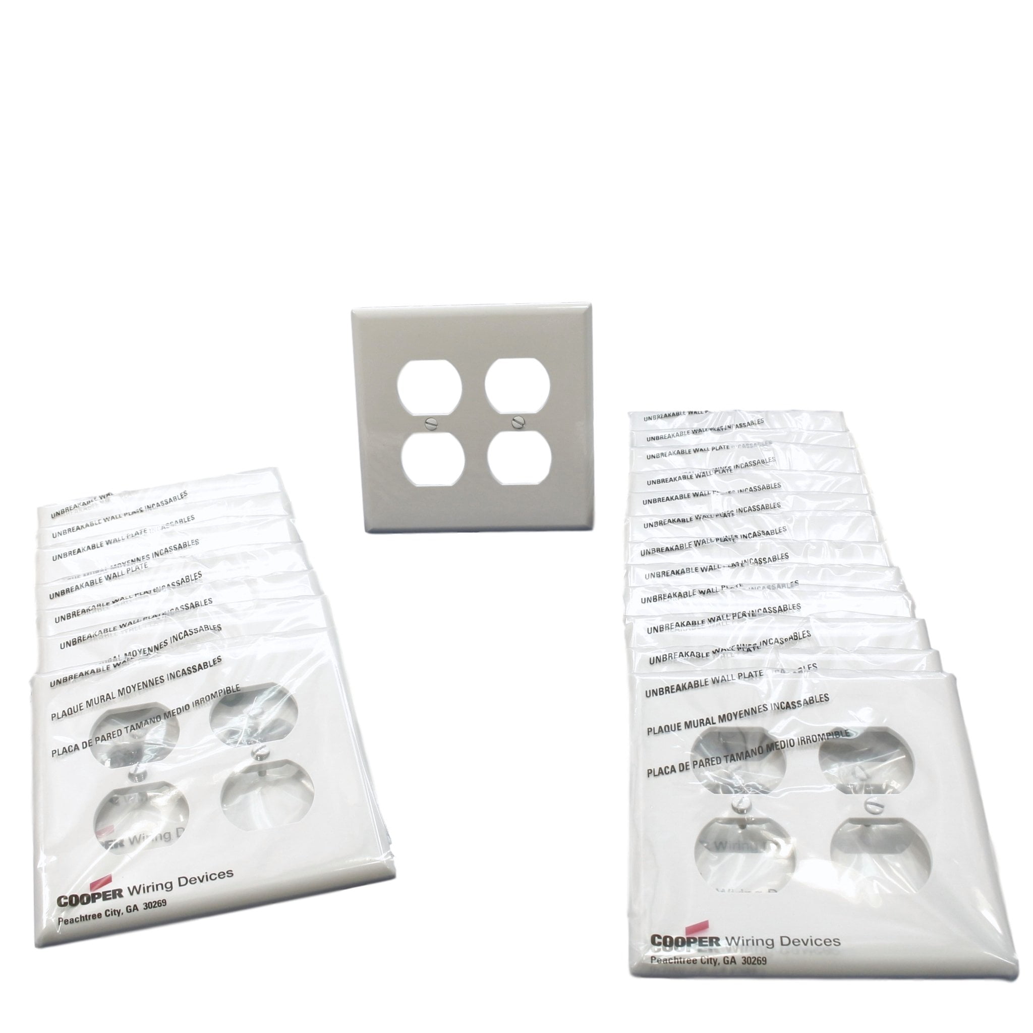 Cooper Wiring Devices PJ82W 2-Gang Duplex Receptacle Wall Plate, Unbreakable Polycarbonate, Mid-Size, White (Pack of 20)