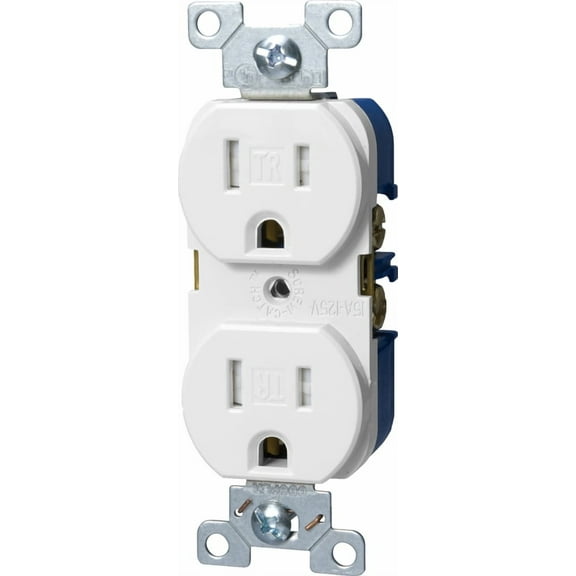 Eaton Wiring Devices TRBR15W-BXSP Duplex Receptacle, PVC, White, 2-Pole, 15 A, 125 V, Back, Side Wiring, NEMA: 5-15R