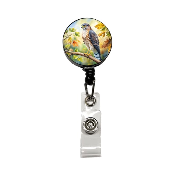 Cooper's Hawk Raptor Bird Of Prey In Tree Watercolor Retractable Reel ID Badge Key Card Name Tag Holder with Clip