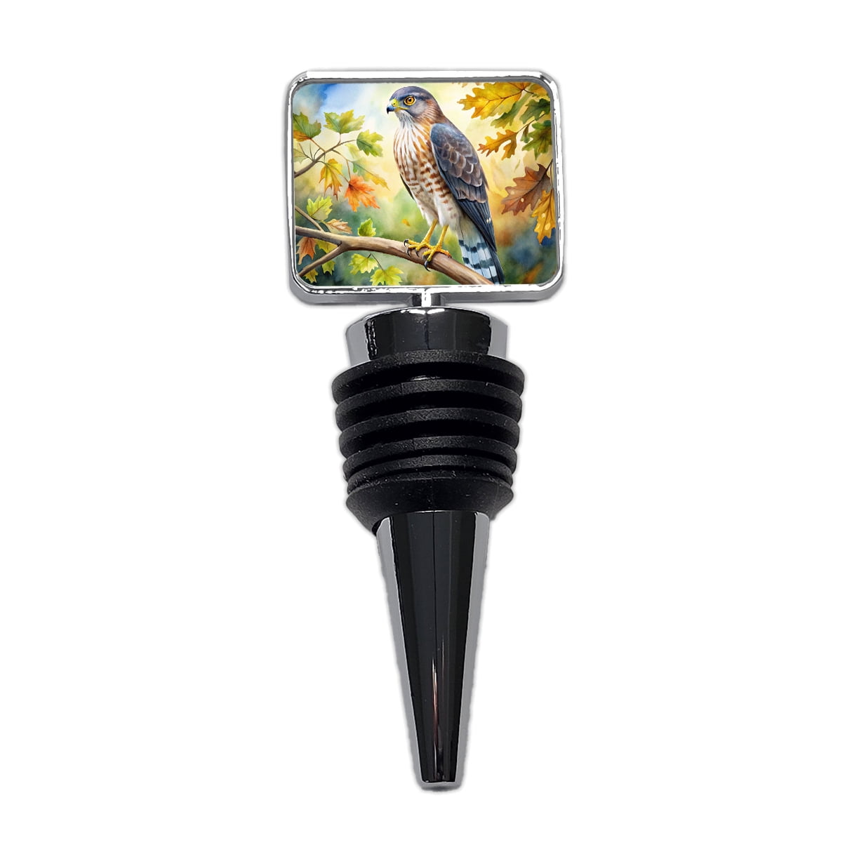 Cooper's Hawk Raptor Bird Of Prey In Tree Watercolor Wine Bottle Stopper