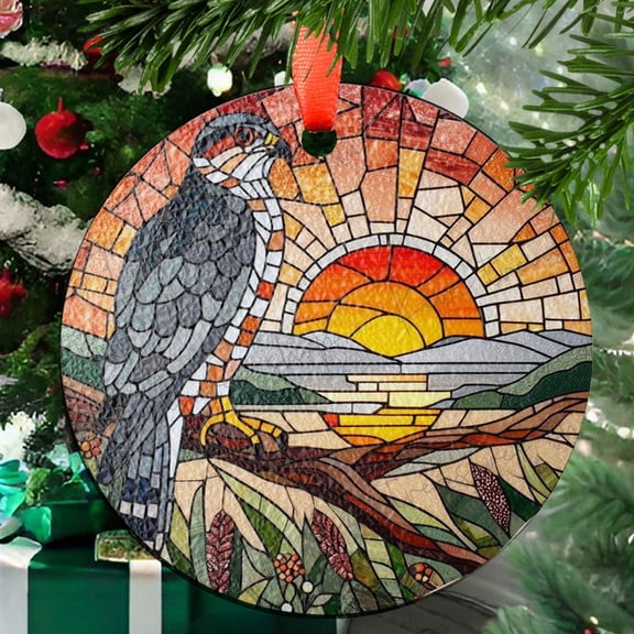 Cooper's Hawk on branch GLASS Window Hanging, Sunset landscape, Bird Nerd, Bird Suncatcher Decor,cooper's Hawk Decor, bird feeder, Ornament 2025, Holiday Decoration, 2025,