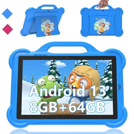 Android 13 Kids Tablet Toddler Tablet for Kids 10 inch Tablet, 8GB RAM+64GB ROM Tableta for Boys Girls, 10.1" IPS Safety Eye Protection Screen Parental Control APP, Blue