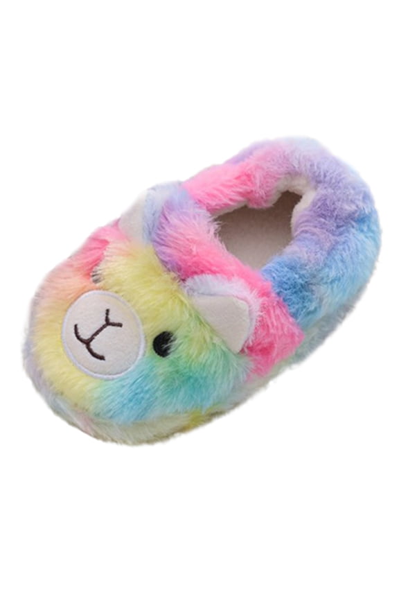 ; Girls' Cartoon Plush Slippers, Multicolor, Size 11