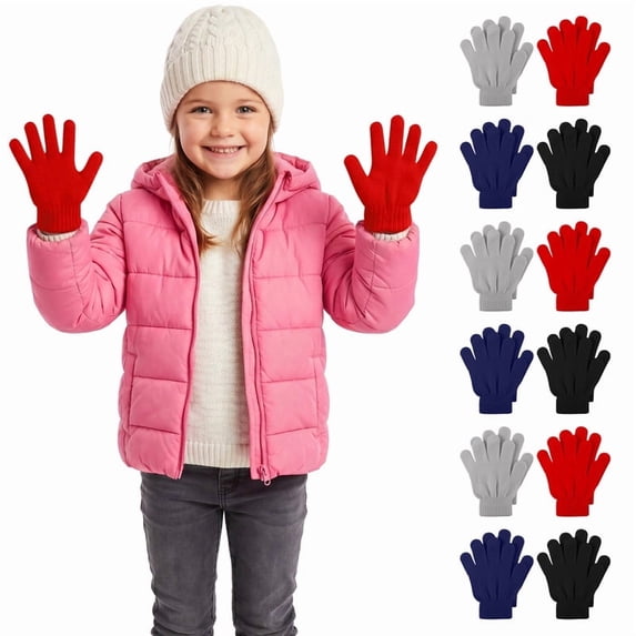 Cooraby 12 Pairs Kid's Winter Magic Gloves Children Stretchy Warm Magic Gloves Boys or Girls Knit Gloves for 6-12 Years
