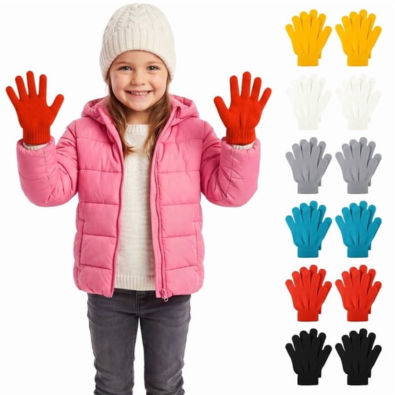 Cooraby 12 Pairs Kid's Winter Magic Gloves Children Stretchy Warm Magic Gloves Boys or Girls Knit Gloves for 6-12 Years