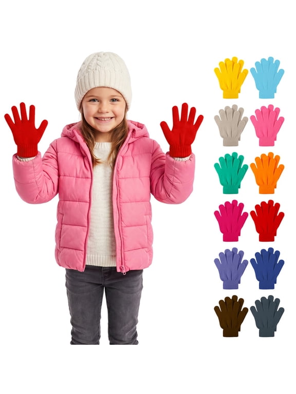 12 Pairs Kid's Winter Magic Gloves Children Stretchy Warm Magic Gloves Boys or Girls Knit Gloves