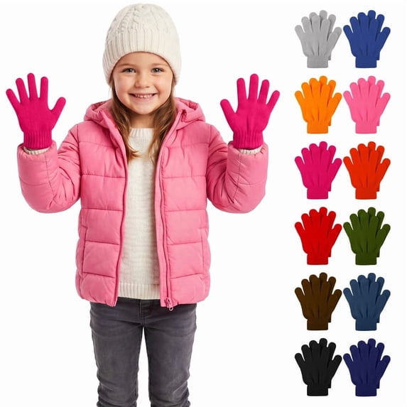 Cooraby 12 Pairs Kid's Winter Magic Gloves Children Stretchy Warm Magic Gloves Boys or Girls Knit Gloves