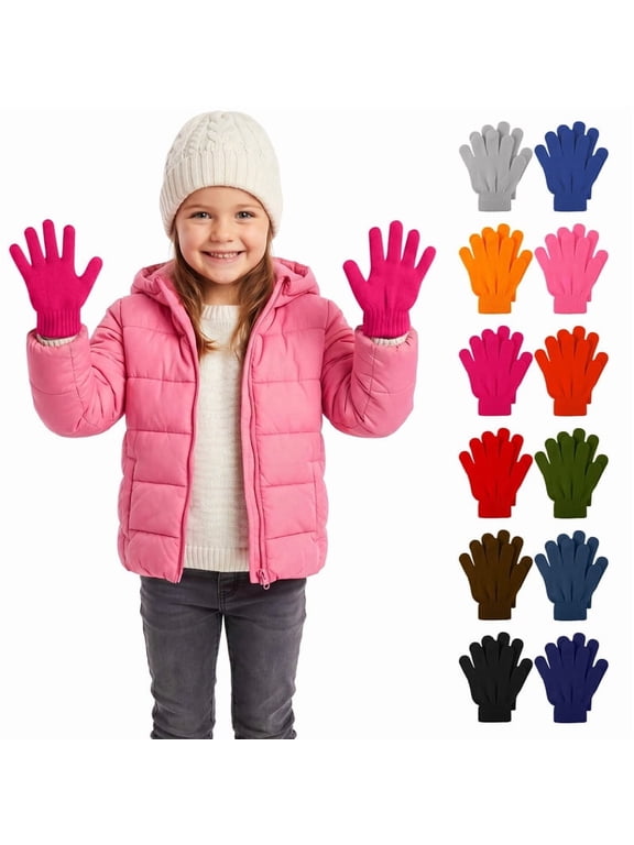 12 Pairs Kid's Winter Magic Gloves Children Stretchy Warm Magic Gloves Boys or Girls Knit Gloves