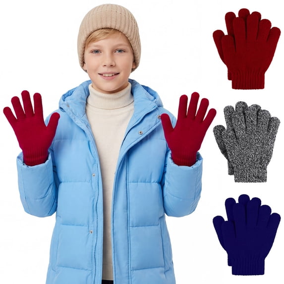 Cooraby 3 Pairs Kid's Winter Gloves Thick Warm Knitted Gloves Children Cold Weather Gloves