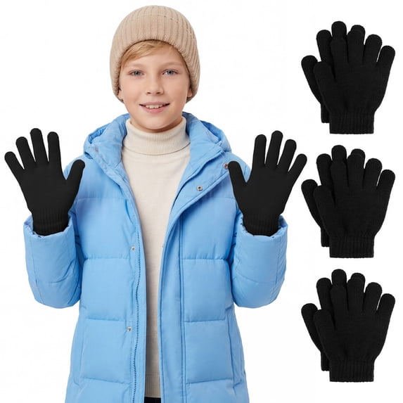 Cooraby 3 Pairs Kid's Winter Gloves Thick Warm Knitted Gloves Children Cold Weather Gloves