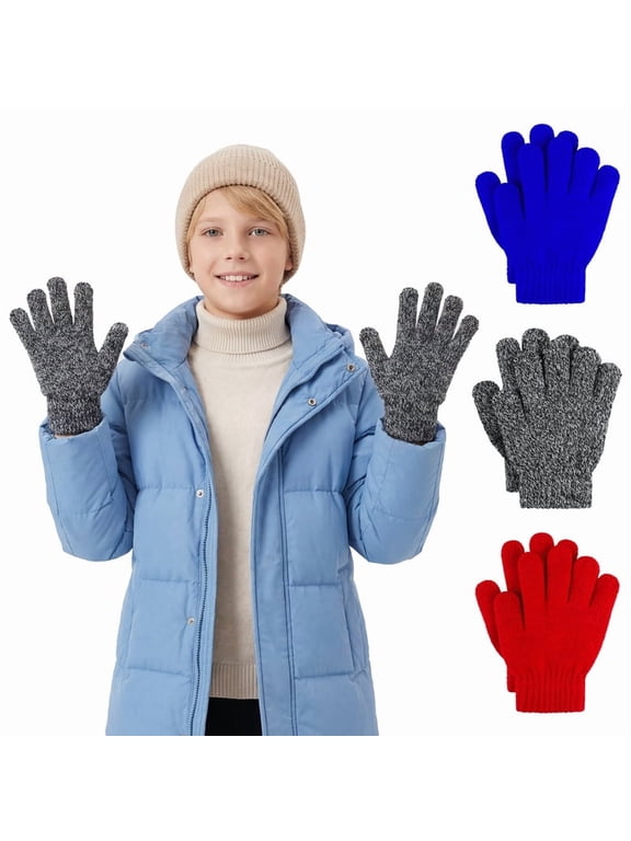 3 Pairs Kid's Winter Gloves Thick Warm Knitted Gloves Children Cold Weather Gloves