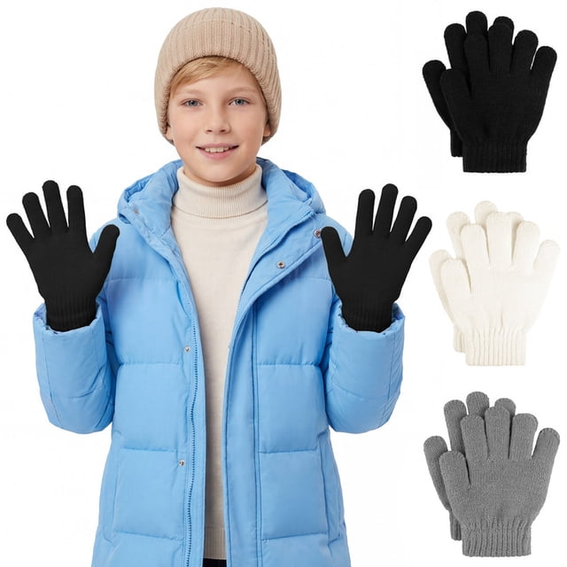 Cooraby 3 Pairs Kid's Winter Gloves Thick Warm Knitted Gloves Children ...