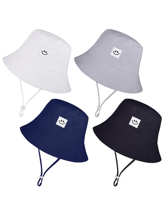 4 Pack Baby Sun Hat Breathable Smile Bucket Hat Toddler Sun Protective Bucket Hat Adjustable Cap for Baby Girl Boy