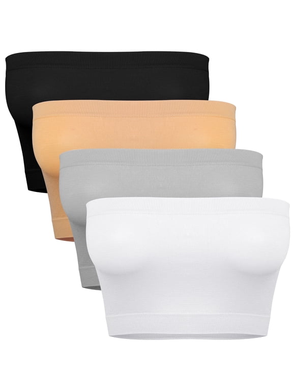 4 Pack Women Tube Tops Summer Non-Padded Seamless Bra, 4 Colors