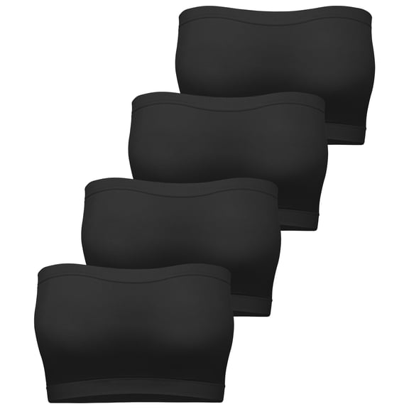 Cooraby 4 Pack Women Tube Tops Summer Non-Padded Seamless Bra, 4 Colors