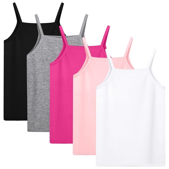 Cooraby 5 Pack Girls Tank Tops Soft Cami Scoop Neck Undershirts Solid Sleeveless Undershirts for Toddler Girls
