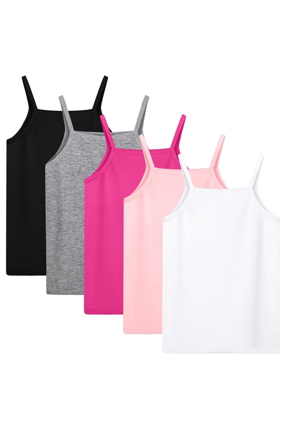 5 Pack Girls Tank Tops Soft Cami Scoop Neck Undershirts Solid Sleeveless Undershirts for Toddler Girls
