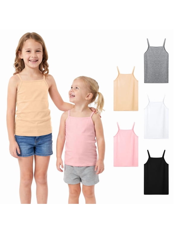 5 Pack Girls Tank Tops Soft Cami Scoop Neck Undershirts Solid Sleeveless Undershirts for Toddler Girls