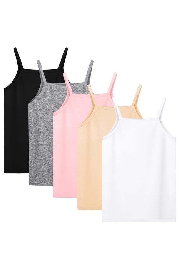 5 Pack Girls Tank Tops Soft Cami Scoop Neck Undershirts Solid Sleeveless Undershirts for Toddler Girls