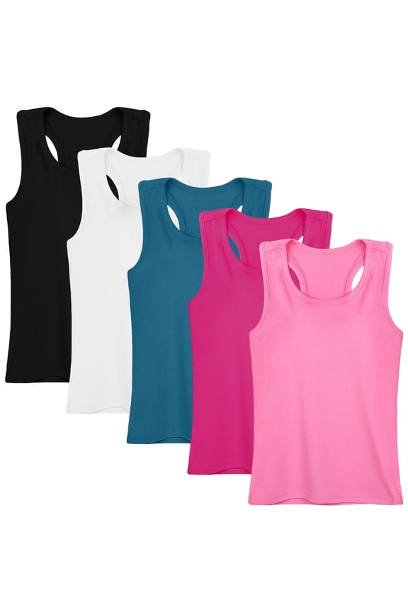 5 Pieces Girls Dance Tank Tops Toddler Racerback Sleeveless Top Girl Undershirts for Ballet Gymnastics 2T-16Years