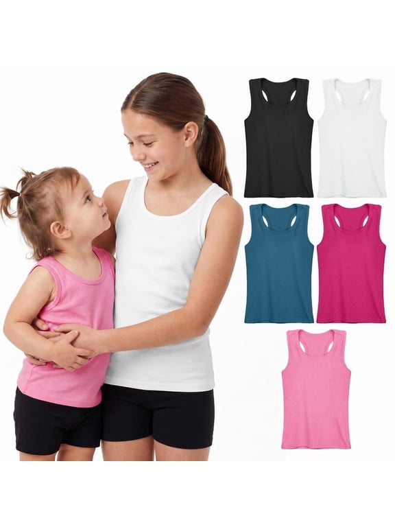 5 Pieces Girls Dance Tank Tops Toddler Racerback Sleeveless Top Girl Undershirts for Ballet Gymnastics 2T-16Years