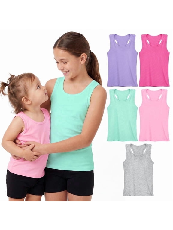5 Pieces Girls Dance Tank Tops Toddler Racerback Sleeveless Top Girl Undershirts for Ballet Gymnastics 2T-16Years