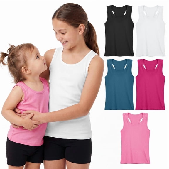 Cooraby 5 Pieces Girls Dance Tank Tops Toddler Racerback Sleeveless Top Girl Undershirts for Ballet Gymnastics 2T-16Years