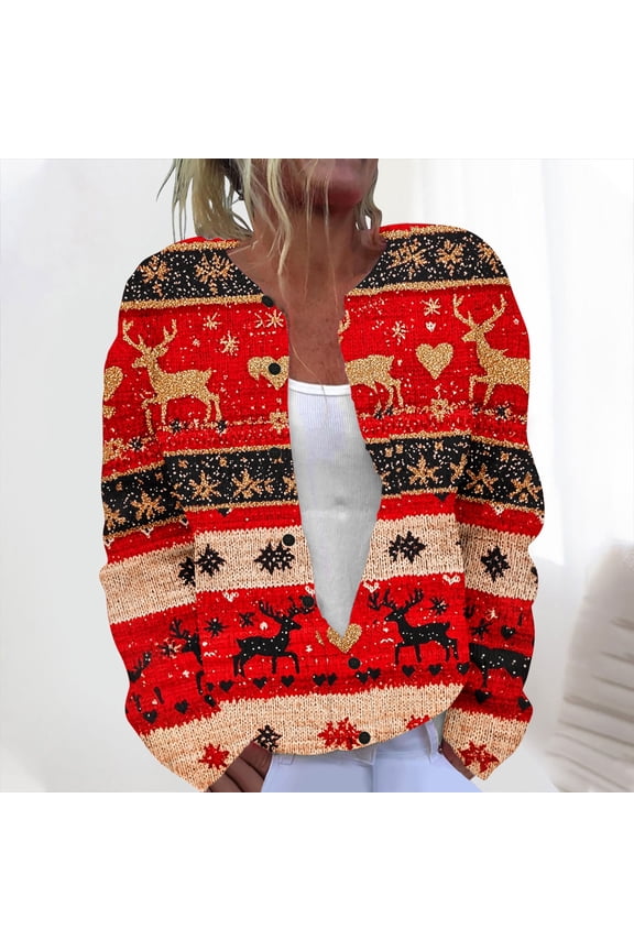 Coorders Women Open Front Cardigan Sweaters,Christmas Long Sleeve Cable Knit Button Down Jacket Tops ,Women's Plus Red,Size XL