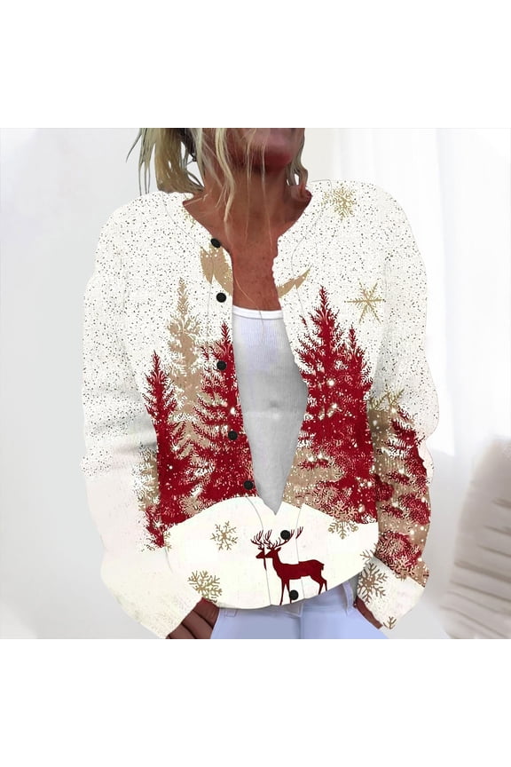 Coorders Women Floral Print Open Front Cardigan Sweaters,Ugly Christmas Long Sleeve Cable Knit Button Down Jacket Tops,Women's Plus Beige,Size XL