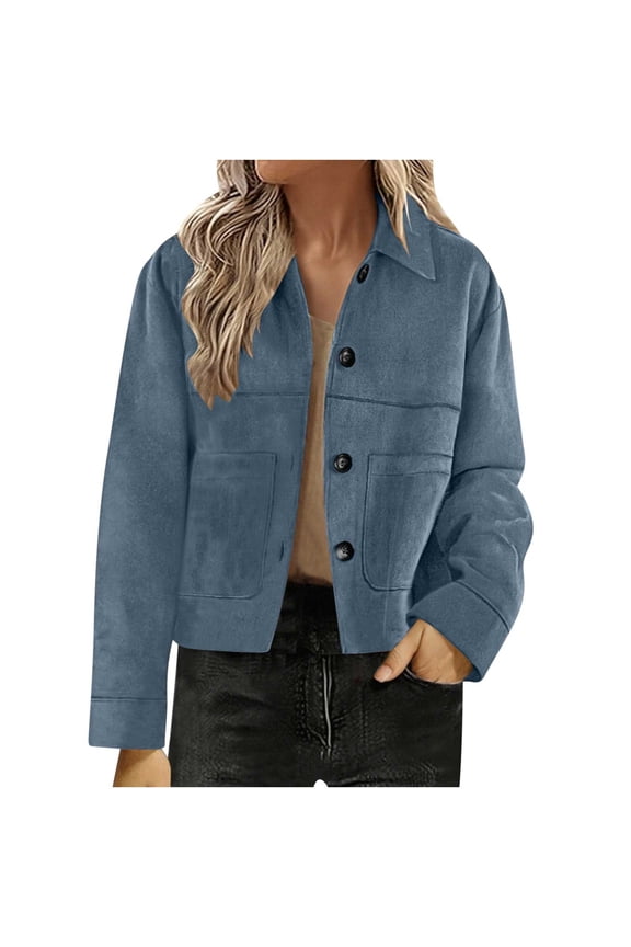 Coorders Women's Faux Suede Cropped Jacket, Women's Casual Lightweight Bottom Down Suede Jackets Coats ,Women's Plus Light Blue,Size XXL