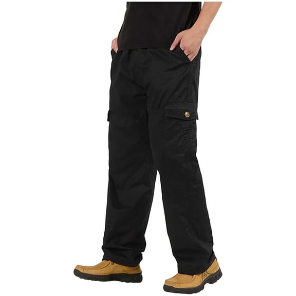 Coorders George Big Men's Fit Cargo Pants With Stretch, Mens Cotton Hiking Drawstring Pants for Big and Tall, Black,Size XXXXL