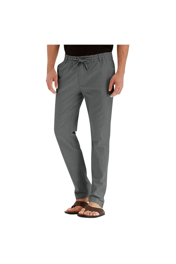 George Breathable Mens Drawstring Pants, Elastic Waist Drawstring Lightweight Trouser Casual Yoga Summer Beach Pant, Dark Gray,Size L