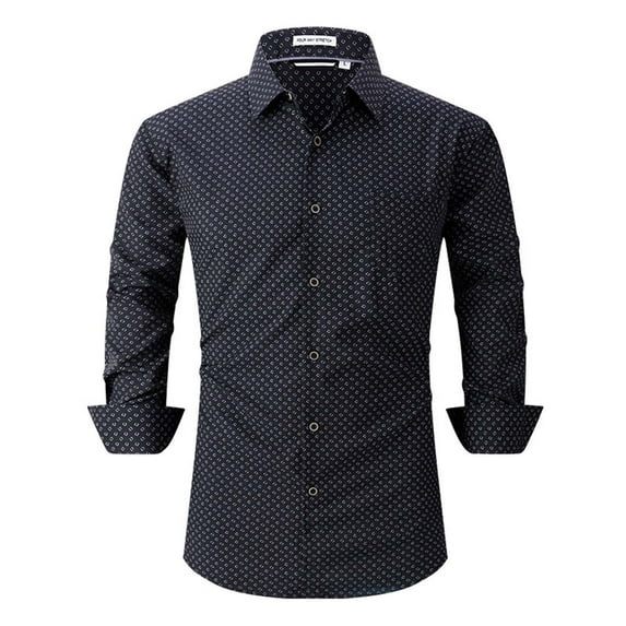 Coorders George Fit Casual Dress Shirts, Mens Solid Long Sleeve Dress Shirts Stretch Cotton Business Shirt,Black,L
