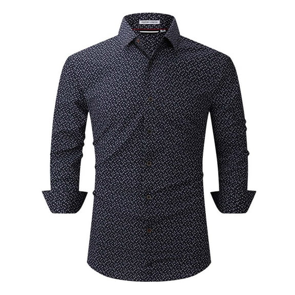 Coorders George Fit Casual Dress Shirts, Mens Solid Long Sleeve Dress Shirts Stretch Cotton Business Shirt,Black,L