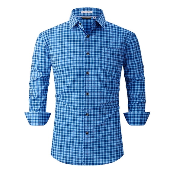 Coorders George Fit Casual Dress Shirts, Mens Solid Long Sleeve Dress Shirts Stretch Cotton Business Shirt,Blue,L