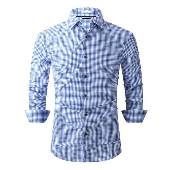 Coorders George Fit Casual Dress Shirts, Mens Solid Long Sleeve Dress Shirts Stretch Cotton Business Shirt,Blue,XXL