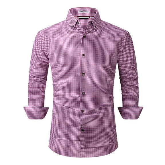 Coorders George Fit Casual Dress Shirts, Mens Solid Long Sleeve Dress Shirts Stretch Cotton Business Shirt,Red,L