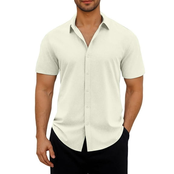 Coorders George Fit Men's & Big Men's Casual Button Front Shirt with Short Sleeves ,Beige,XL