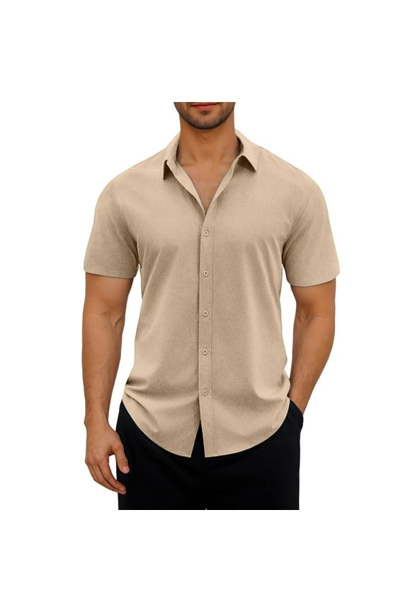George Fit Men's & Big Men's Casual Button Front Shirt with Short Sleeves ,Coffee,XL