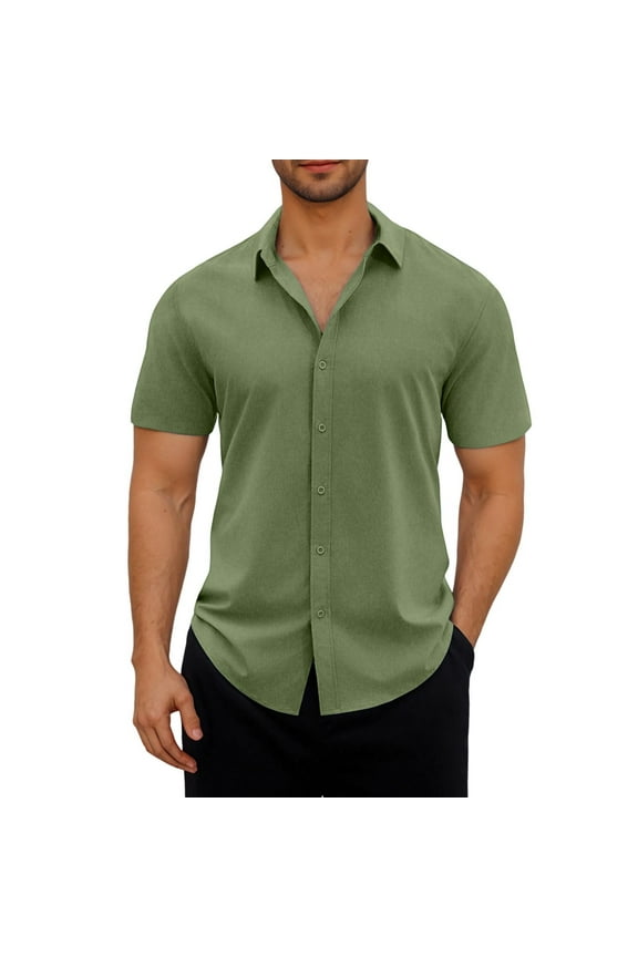 George Fit Men's & Big Men's Casual Button Front Shirt with Short Sleeves ,Green,M