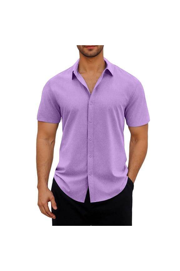 George Fit Men's & Big Men's Casual Button Front Shirt with Short Sleeves ,Purple,S